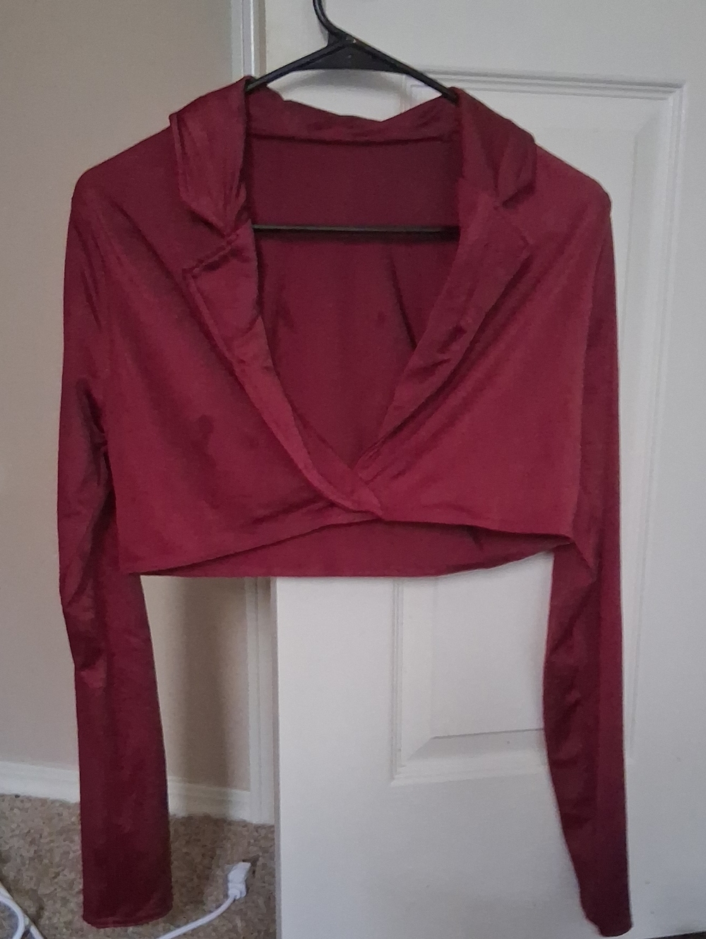 Long-Sleeve Burgundy Cropped Wrap Top